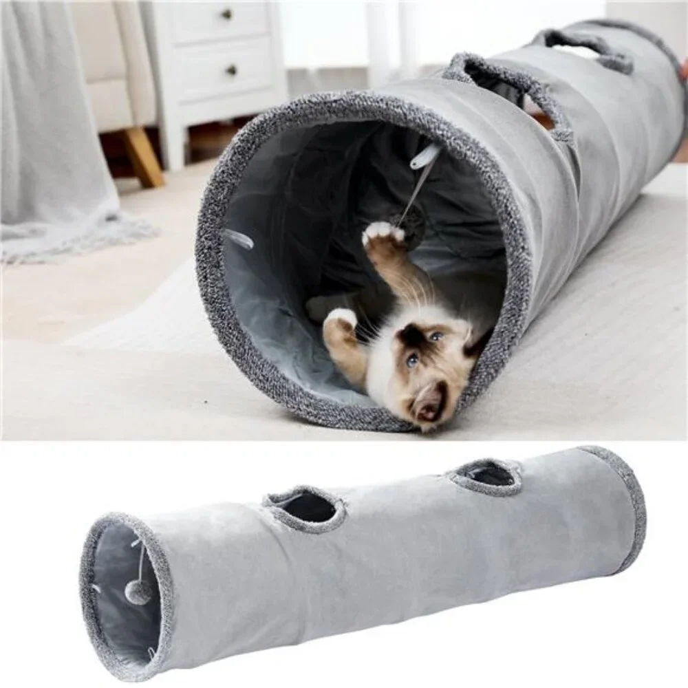 Road Cat Tunnel Collapsible Durable Suede Hideaway Toy for Indoor Cats